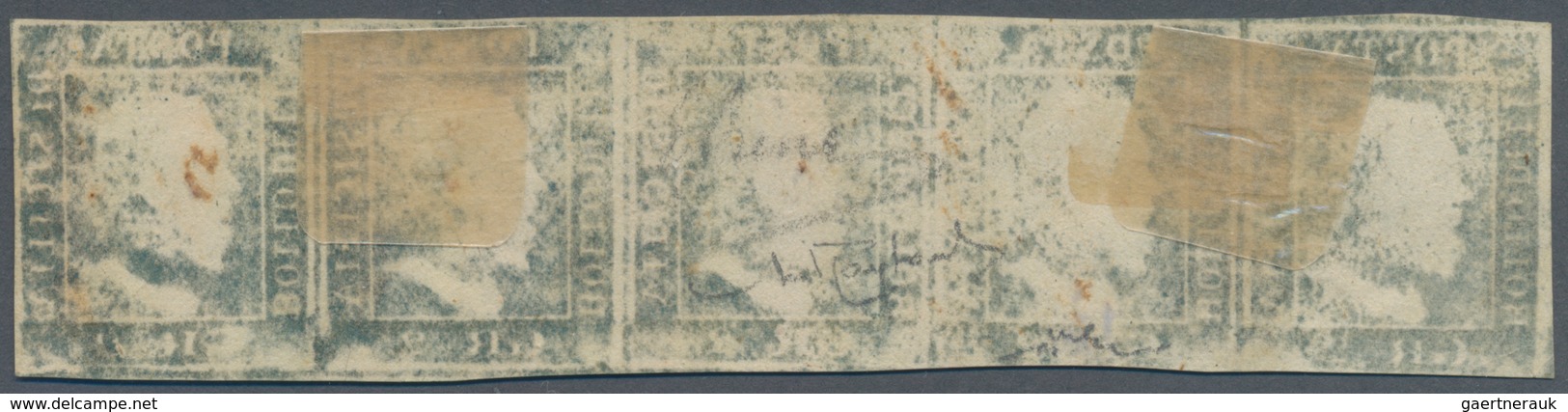 Italien - Altitalienische Staaten: Sizilien: 1959, 2 Gr Blue Horizontal Stripe Of Five Stamped, Most - Sicilië