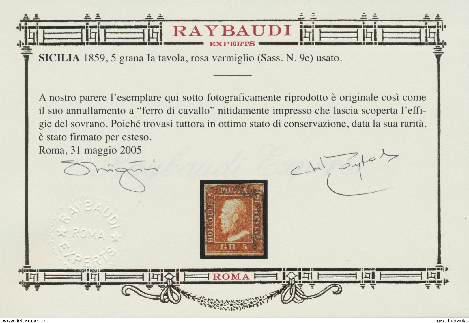 Italien - Altitalienische Staaten: Sizilien: 1859. 5 Gr. Rose Vermillion, 1st Plate, Cancelled By Si - Sicilië