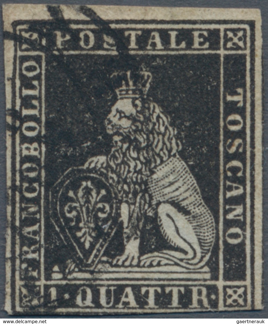 Italien - Altitalienische Staaten: Toscana: 1851, 1 Qu Black Tied By Double Circle Cancel, Three Sid - Tuscany