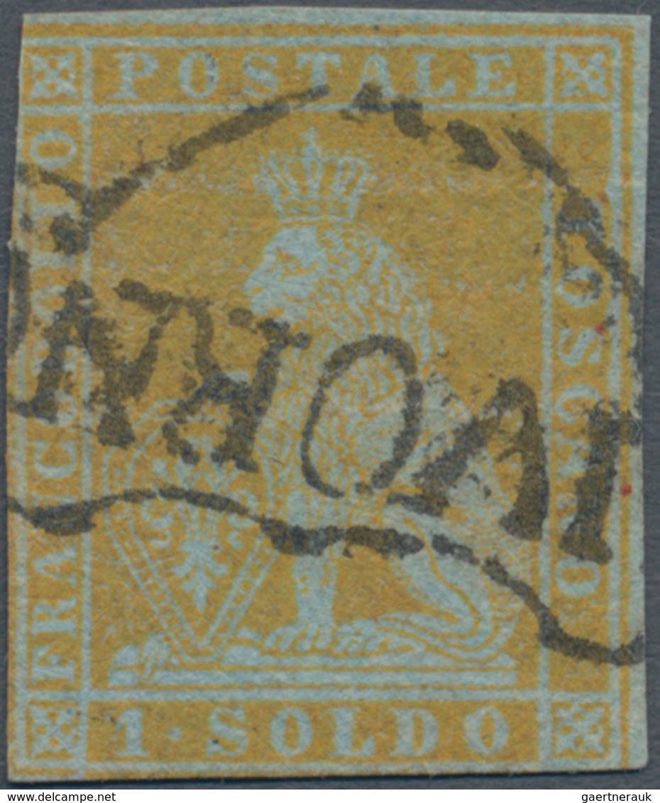 Italien - Altitalienische Staaten: Toscana: 1851, 1 So Lime Cancelled With Ornament Postmark, Full M - Toscane