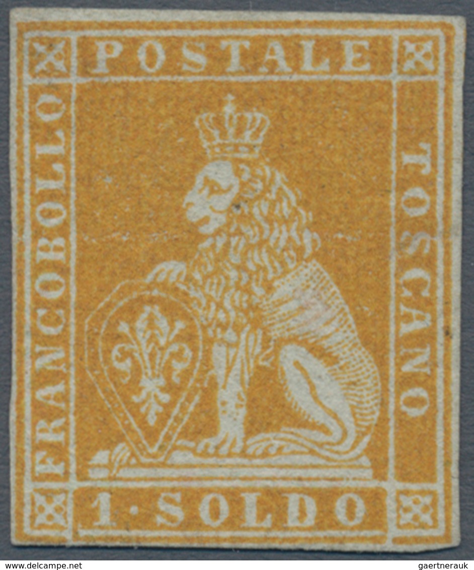 Italien - Altitalienische Staaten: Toscana: 1852, 1 Soldo Briste Orange On Grey, Mint With Gum; With - Toscane
