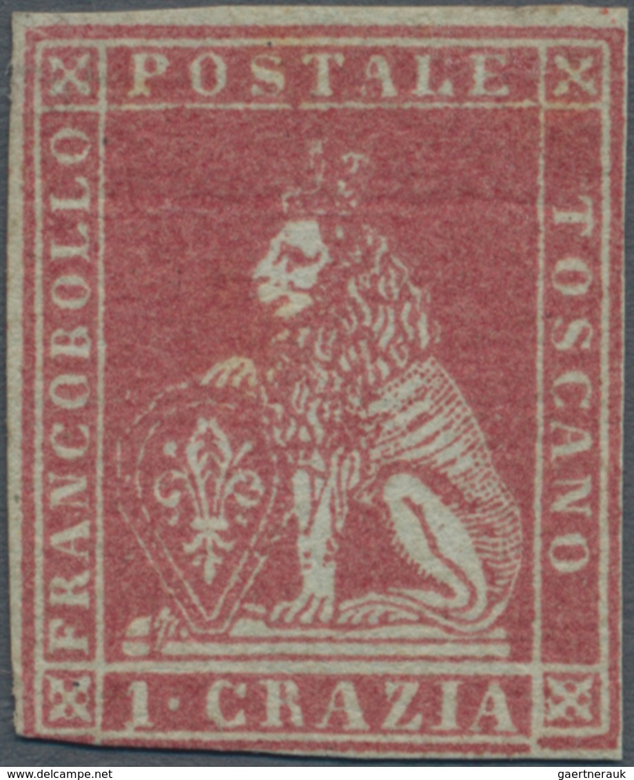 Italien - Altitalienische Staaten: Toscana: 1851, 1 Cr Carmine Red Unused With A Rest Of Hinge, Full - Toskana