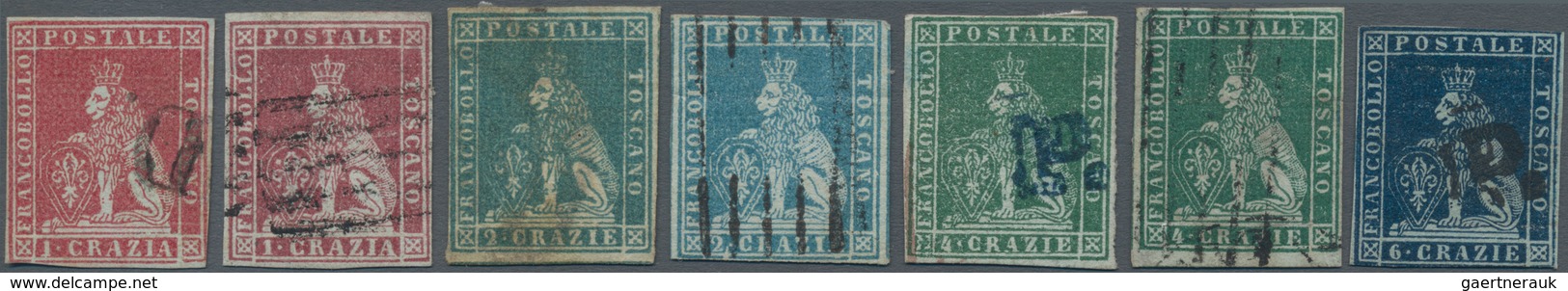 Italien - Altitalienische Staaten: Toscana: 1857, Seven Stamps Set 1 Cr. Carmine Brown To 6 Cr. Deep - Toscane