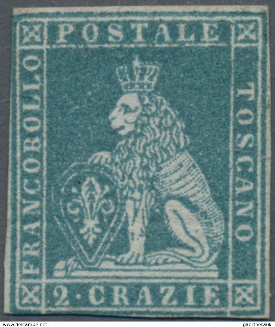 Italien - Altitalienische Staaten: Toscana: 1851. 2 Cr Blue, Unused And Regummed, Certificate Chiava - Toskana