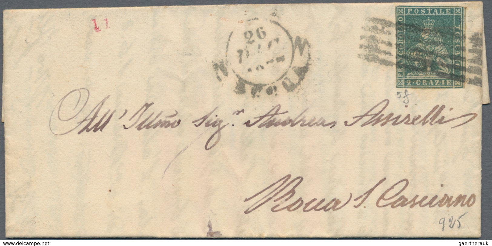 Italien - Altitalienische Staaten: Toscana: 1851, 2 Cr Blue Each Single Franking On Two Folded Lette - Tuscany