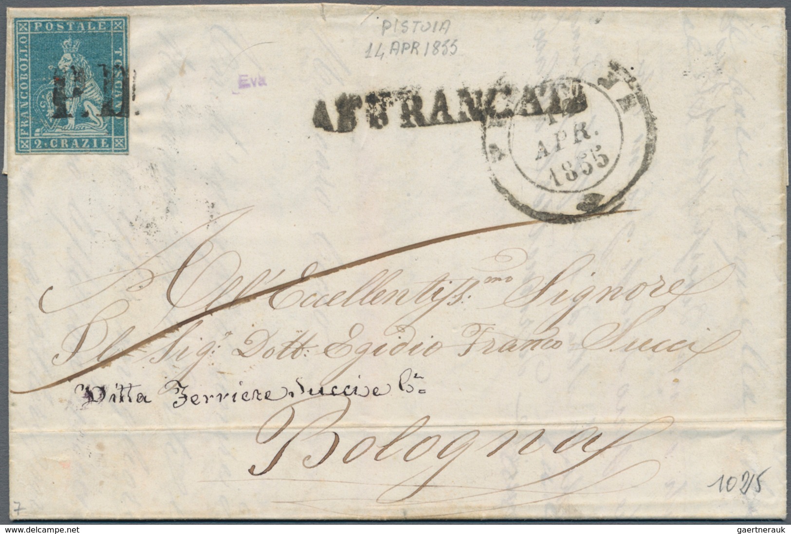 Italien - Altitalienische Staaten: Toscana: 1851, 2 Cr Blue Each Single Franking On Two Folded Lette - Tuscany