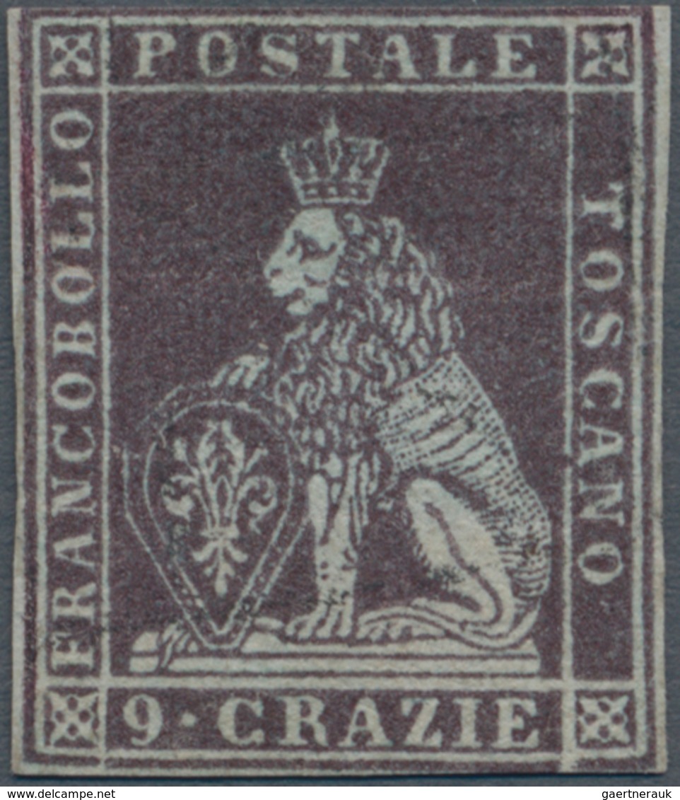 Italien - Altitalienische Staaten: Toscana: 1851. 9 Crazie Violet Brown On Bluish Paper, Mint Withou - Toskana