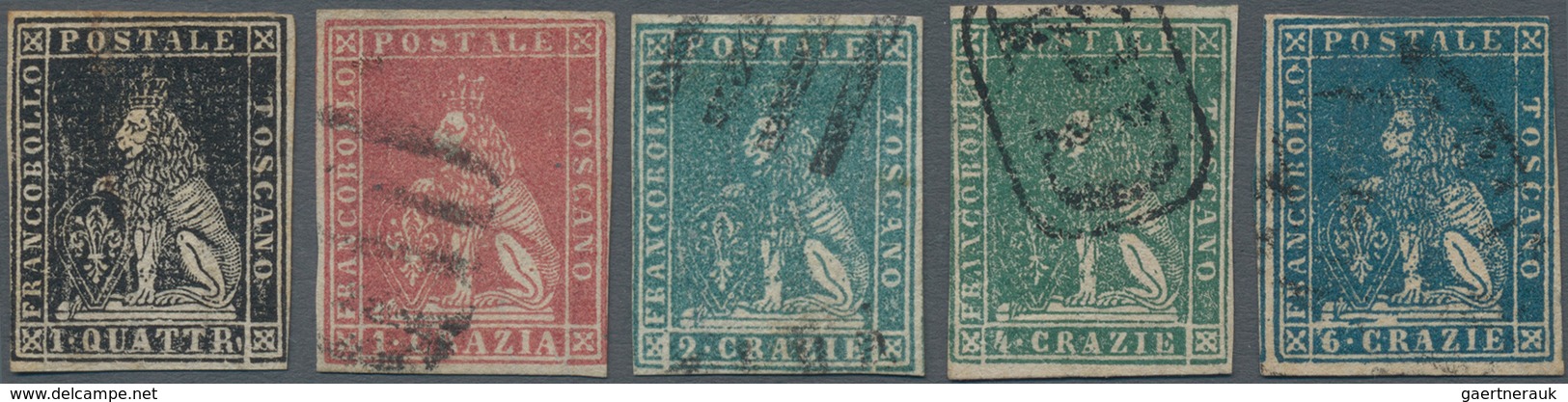 Italien - Altitalienische Staaten: Toscana: 1857, Five Stamps Set 1 Q. Black To 6 Cr. Blue, A Fresh - Toscane