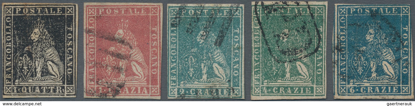 Italien - Altitalienische Staaten: Toscana: 1857, Five Stamps Set 1 Q. Black To 6 Cr. Blue, A Fresh - Tuscany