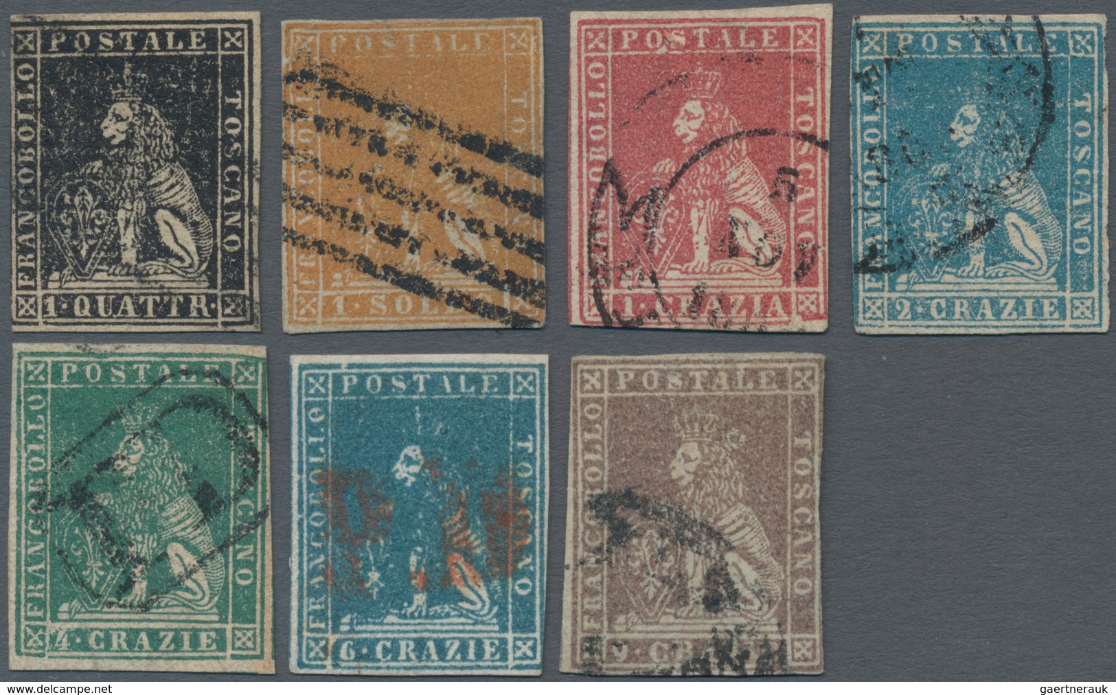 Italien - Altitalienische Staaten: Toscana: 1857/1859, 1 Qu To 9 Cr Complete Set Of Seven Items Canc - Tuscany