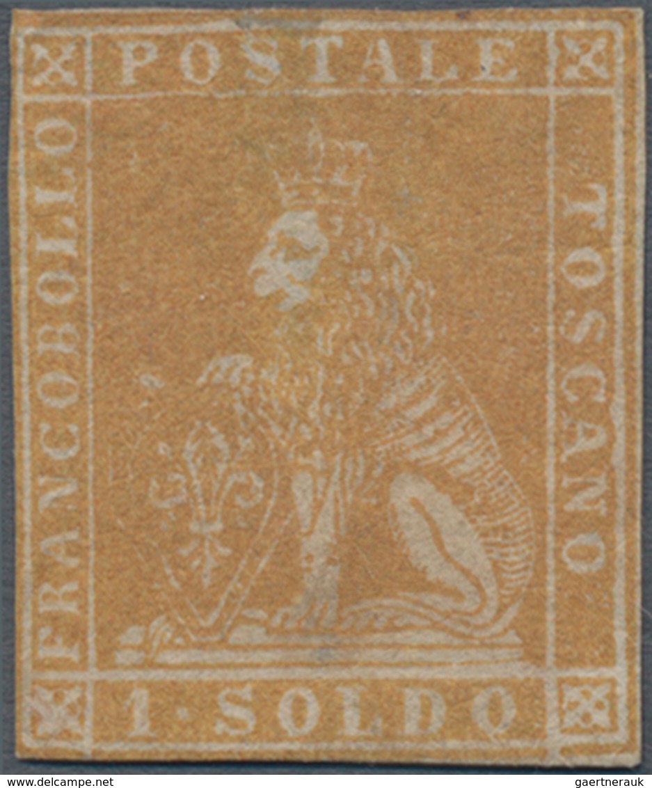 Italien - Altitalienische Staaten: Toscana: 1857, 1 Soldo Ochre, Unused Without Gum. Thin At Top, Bu - Tuscany