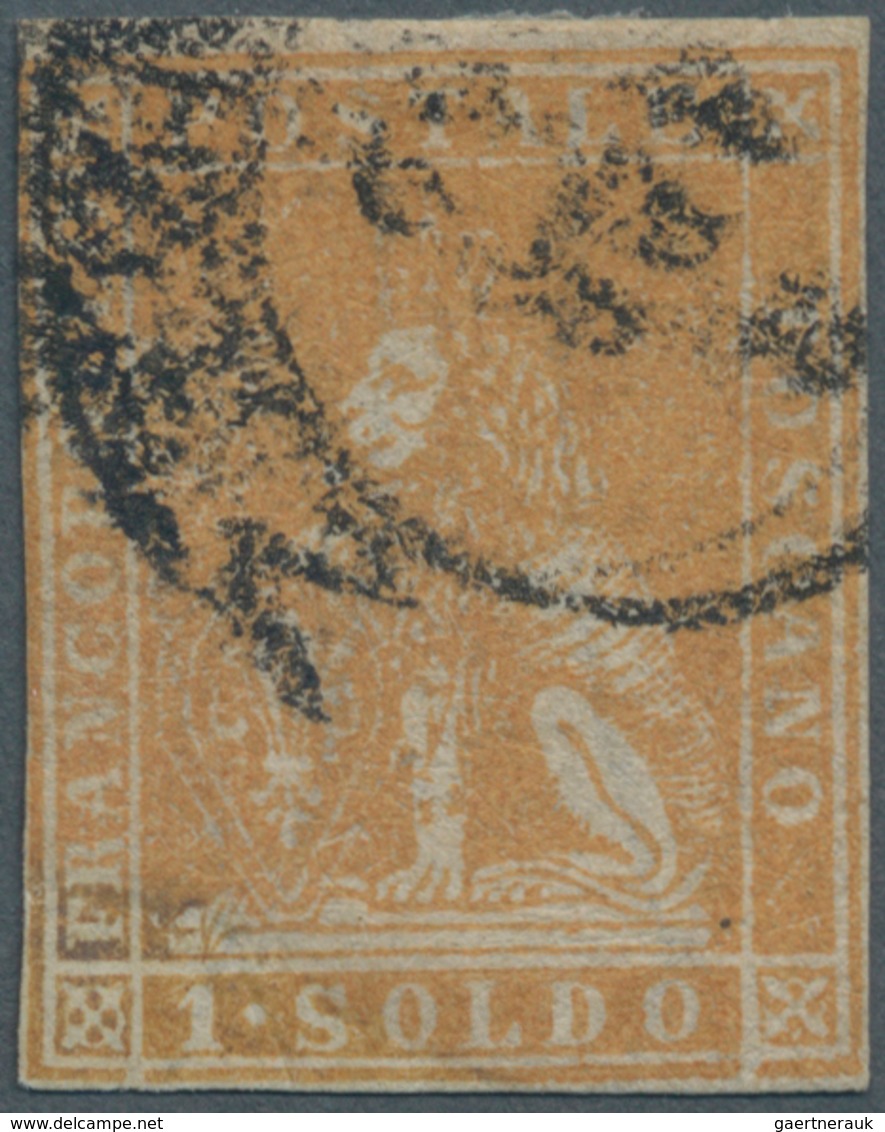 Italien - Altitalienische Staaten: Toscana: 1857, 1 So Ocher Lion Drawing Cancelled, Fresh Colour An - Toskana