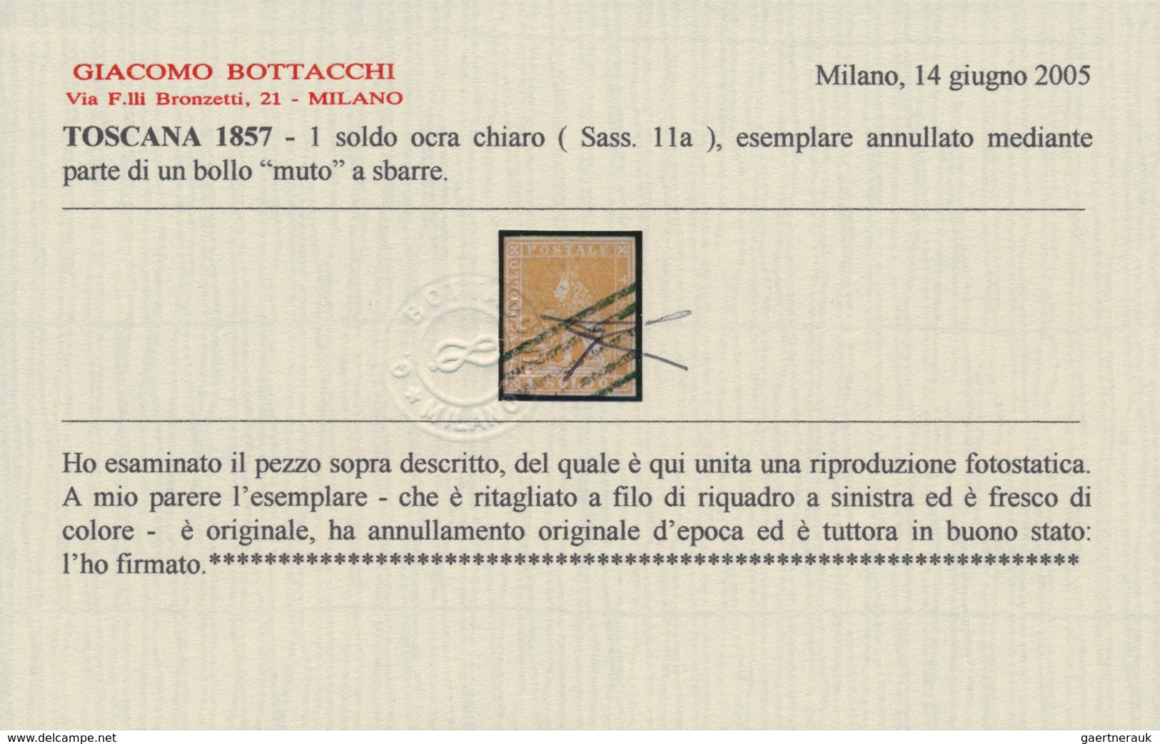 Italien - Altitalienische Staaten: Toscana: 1857. 1 Soldo Ocre, Cancelled By Mute Five Bars Killer. - Toskana