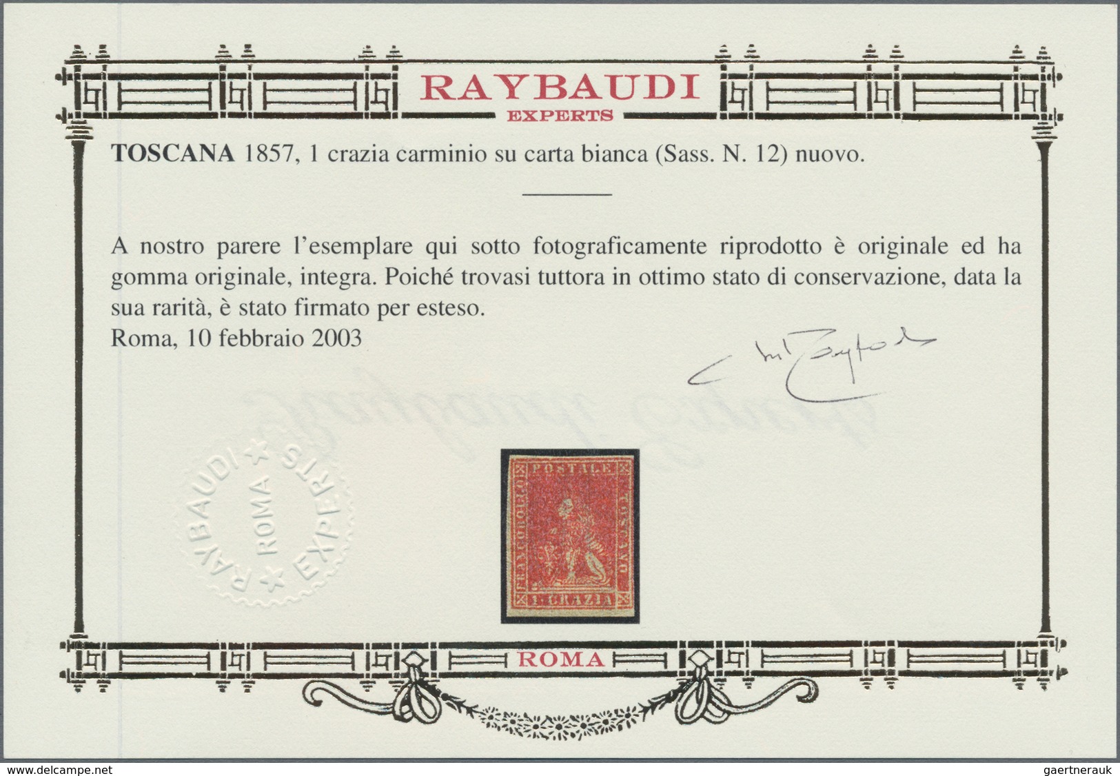 Italien - Altitalienische Staaten: Toscana: 1857, 1 Cr Carmine Mint Never Hinged, Fresh Colour And A - Toskana