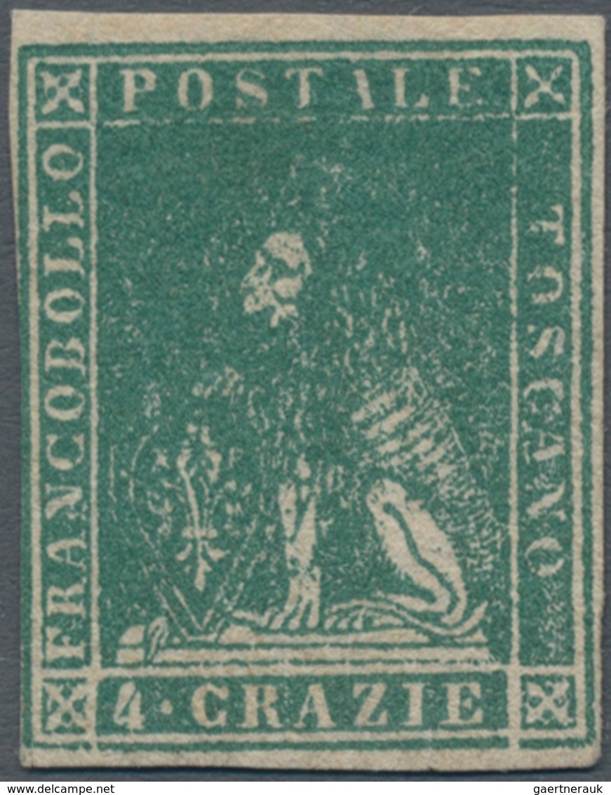 Italien - Altitalienische Staaten: Toscana: 1857, 4 Cr Green Unused Without Gum, On Three Sides Full - Toskana