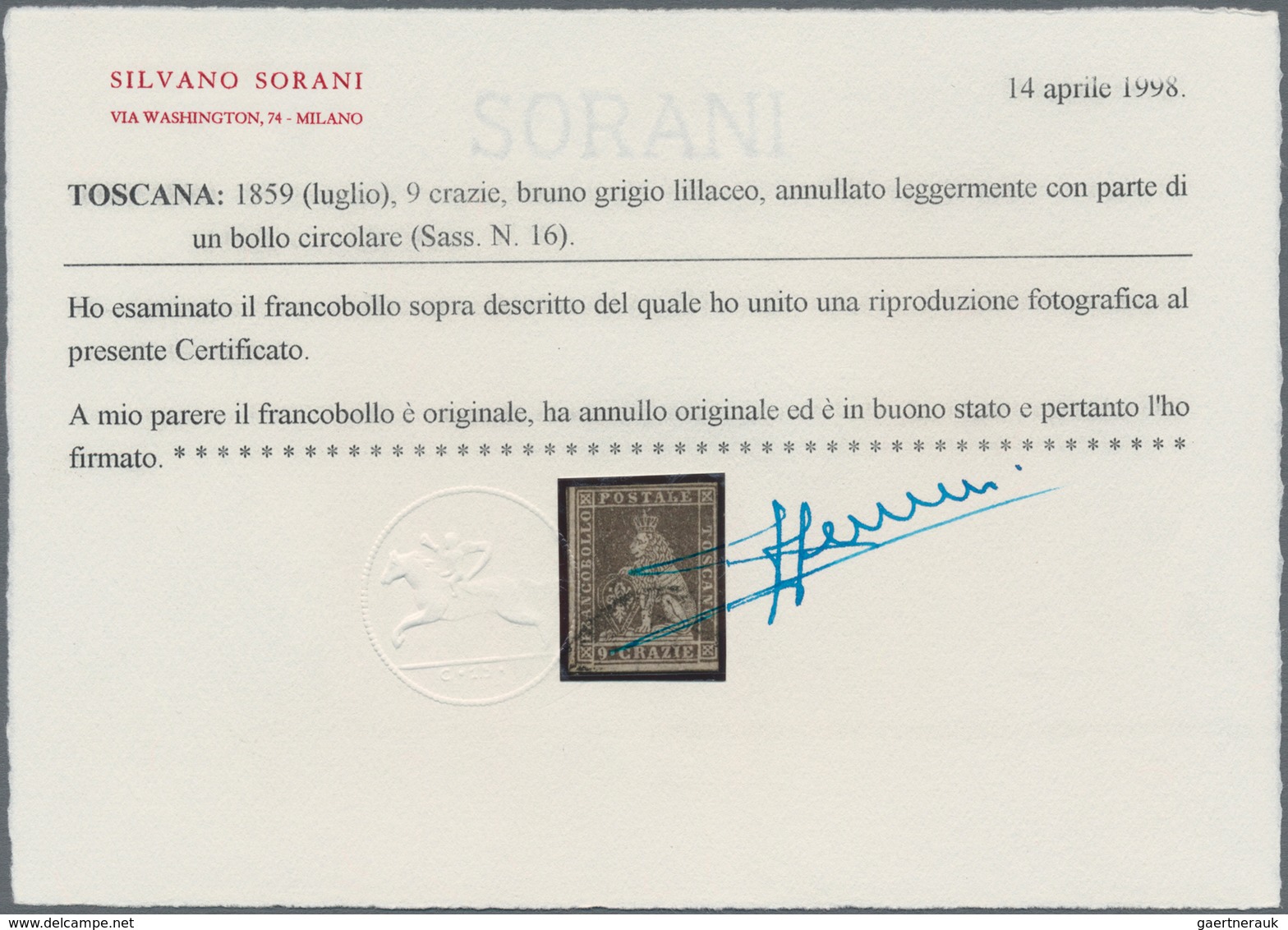 Italien - Altitalienische Staaten: Toscana: 1859, 9 Cr Brown-grey Lilac Cancelled, Partly Cut A Litt - Toskana