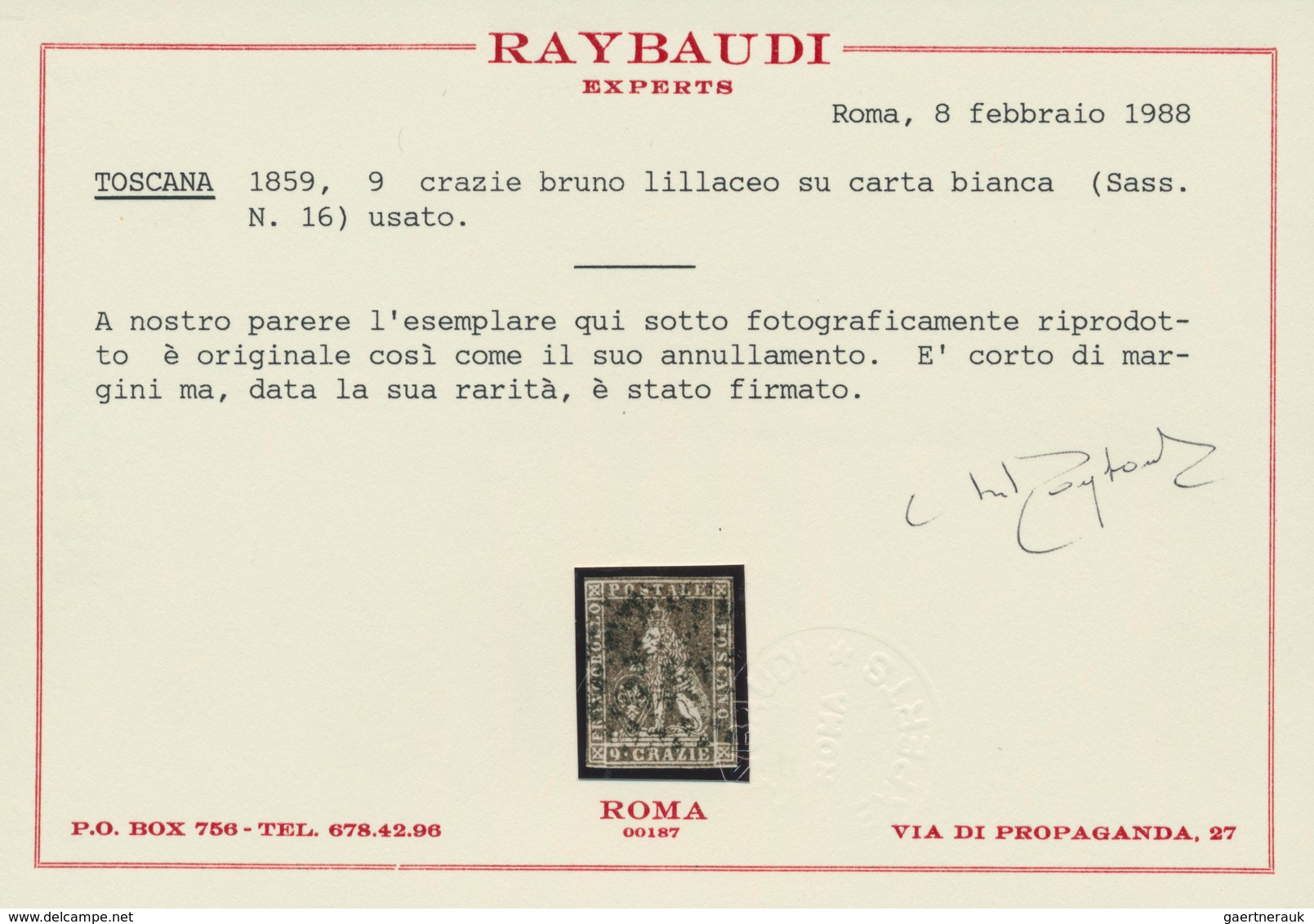 Italien - Altitalienische Staaten: Toscana: 1859, 9 Crazie Lilac-brown On White Paper, Cancelled. Ce - Toskana