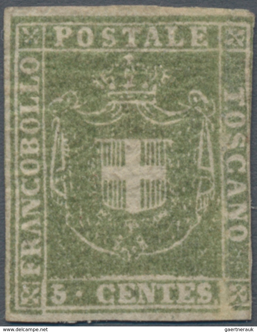 Italien - Altitalienische Staaten: Toscana: 1860, 5 Cent. Green Mint With Original Gum, Three Sides - Toskana