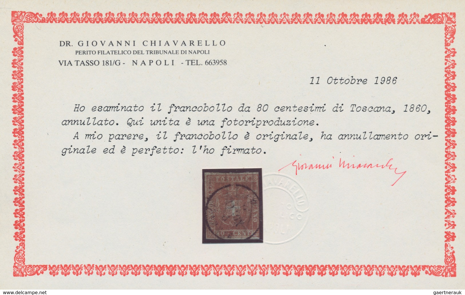 Italien - Altitalienische Staaten: Toscana: 1860, Provisorial Government, 80 C Light Brown, Used. Ce - Toskana