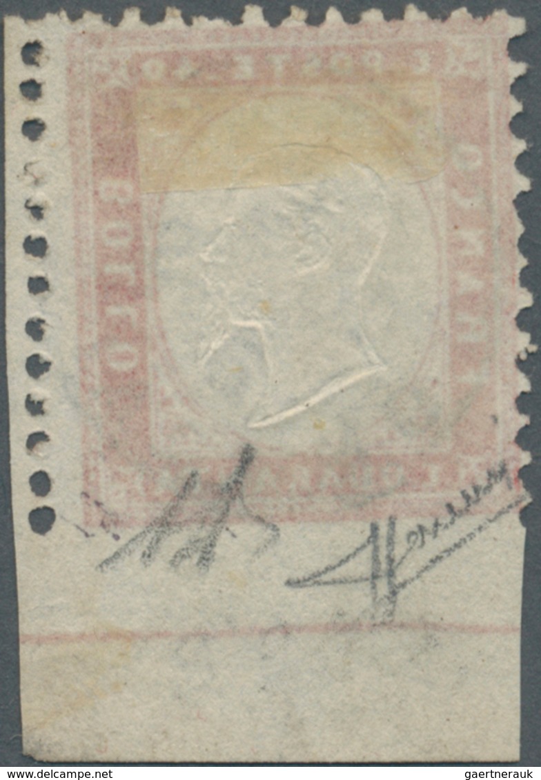 Italien: 1862, 40c. Carmine, Fresh Colour And Well Perforated, Bottom Marginal Copy (=imperf. At Bas - Gebraucht