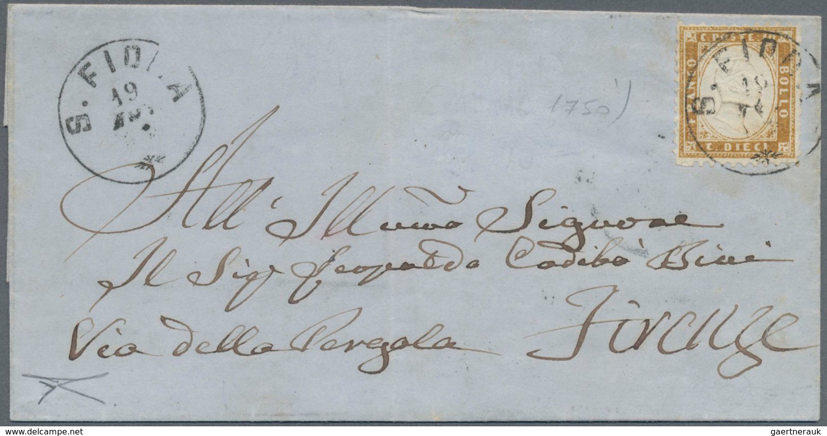 Italien: 1862, 10 C Yellow-brown Tied By Circle Cancel "SIFIORA" On Folded Letter To Firenze In Good - Gebraucht