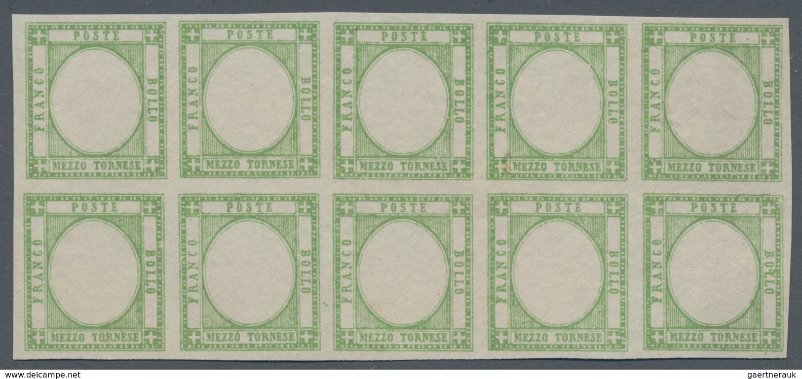 Italien: 1861, 1/2 Tornese Green In Block Of Ten Color Proof Without Embossing, As Described On Page - Used