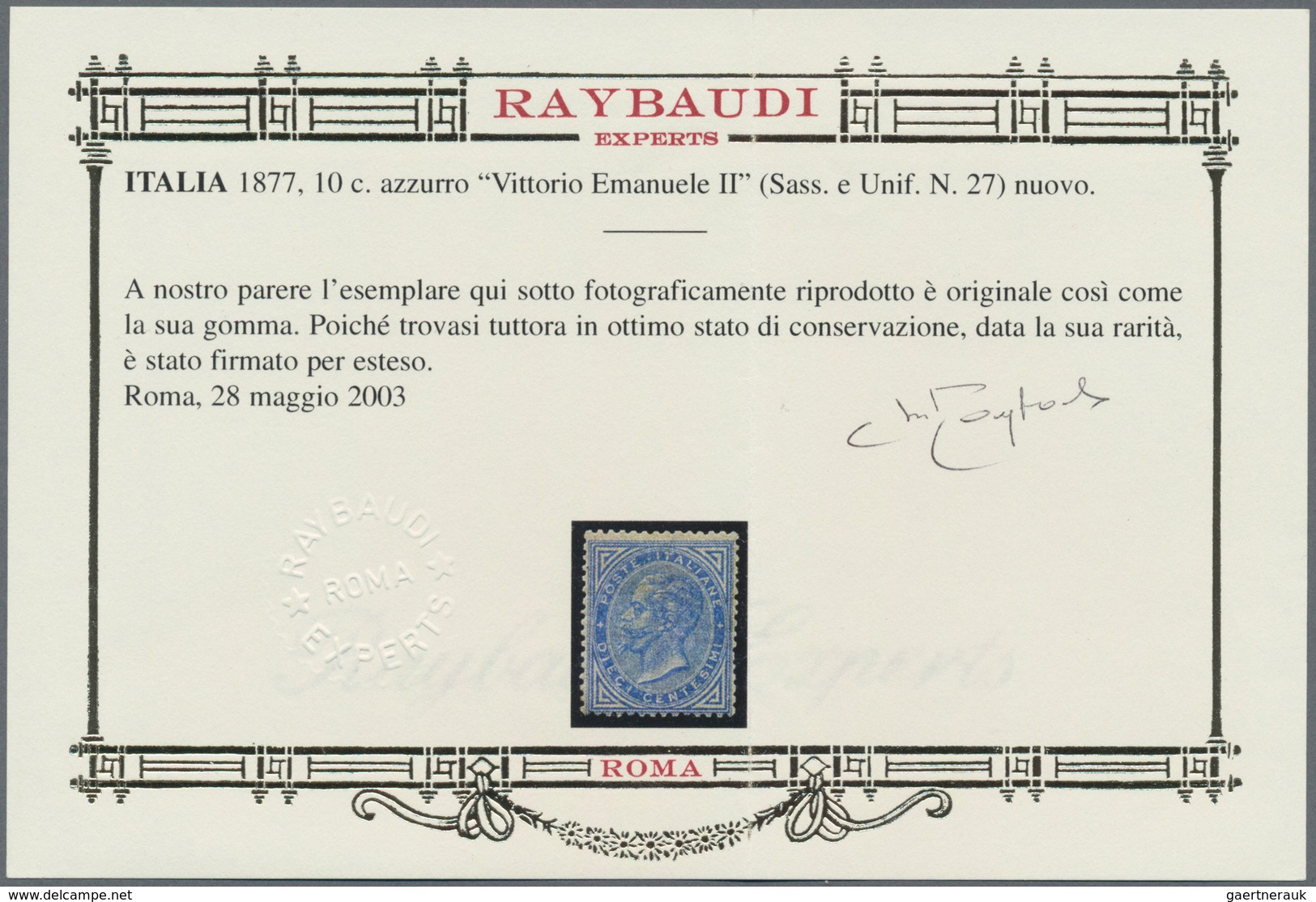 Italien: 1877. 10 C Blue. Discrete Centering, Mint With Original Gum, One Short Perf, Tone Hinged (v - Gebraucht