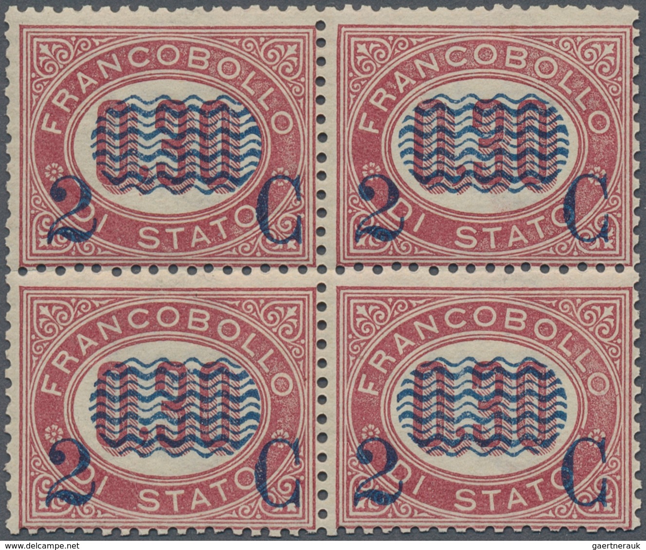 Italien: 1878, 2 C On 0,30 L Brown-lilac, Block Of 4, Fresh Color, Well Perforated, VF Mint Never Hi - Gebraucht