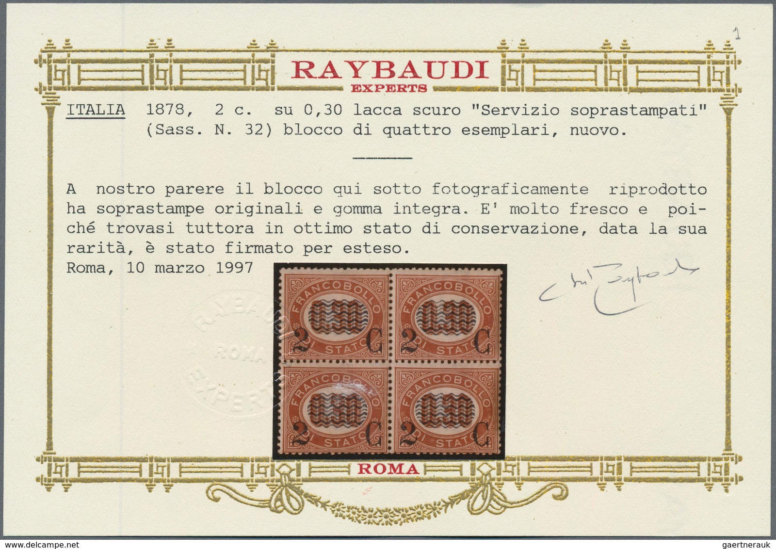 Italien: 1878, 2 C On 0,30 L Brown-lilac, Block Of 4, Fresh Color, Well Perforated, VF Mint Never Hi - Afgestempeld