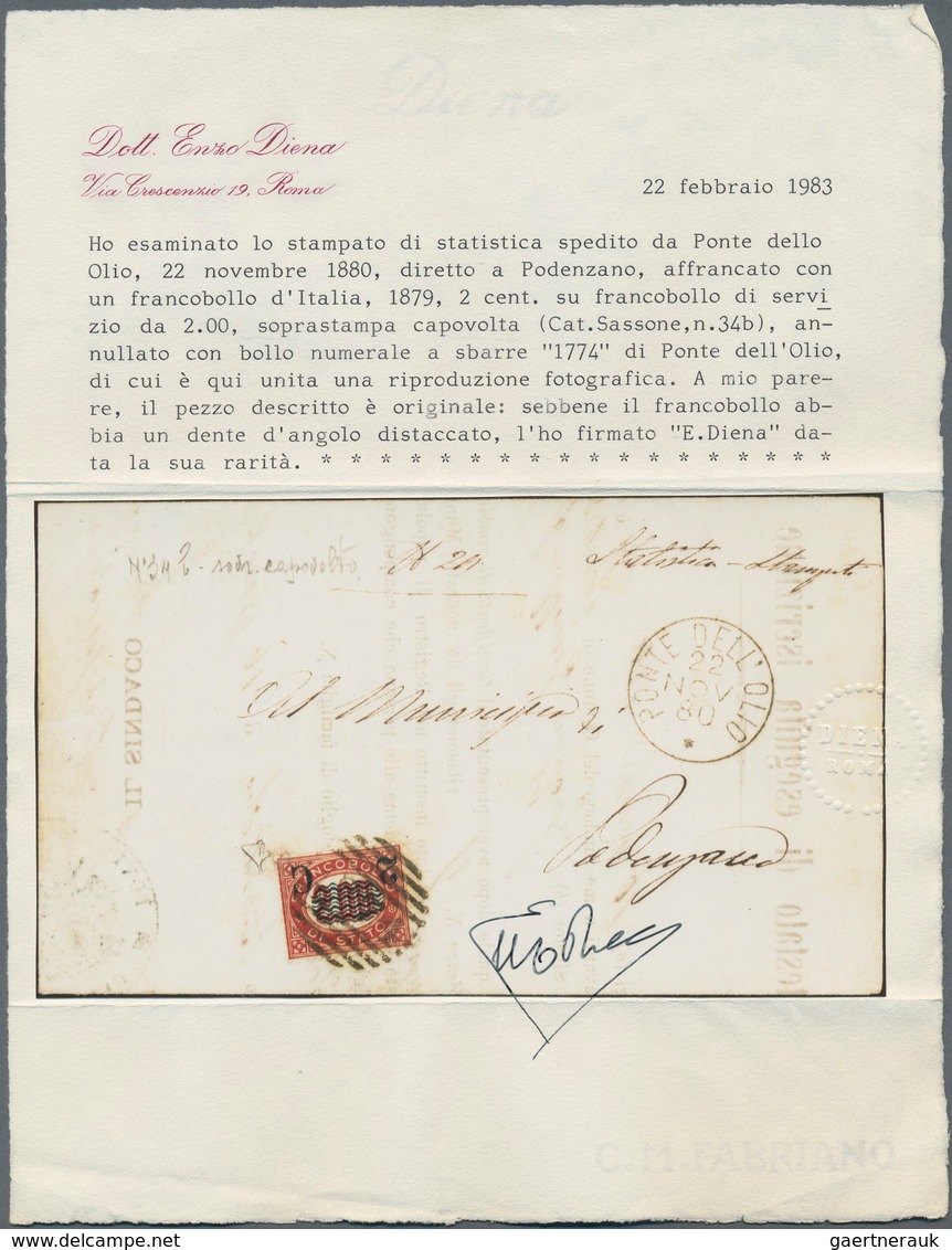 Italien: 1878, 2 C On 2,00 Lire Red-lilac, Surcharge INVERTED, Upper Left Corner Perforation Repaire - Afgestempeld