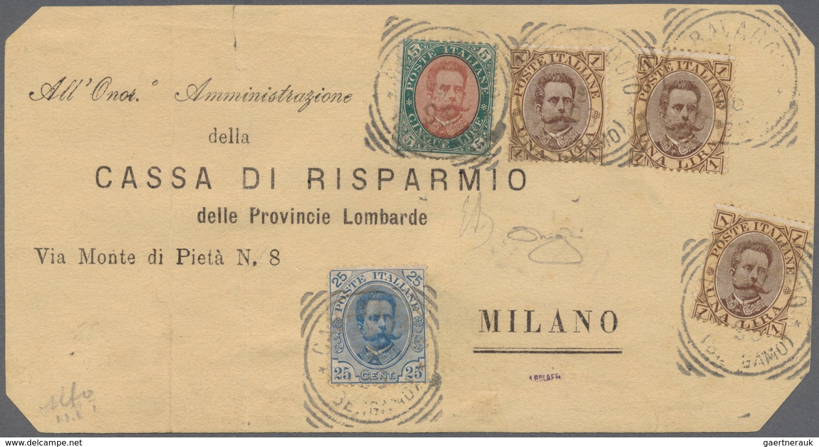 Italien: 1889: Cover Front Of A Letter Send In 1896 From Caravaggio To Milan Franked With 5 Lire Umb - Usati