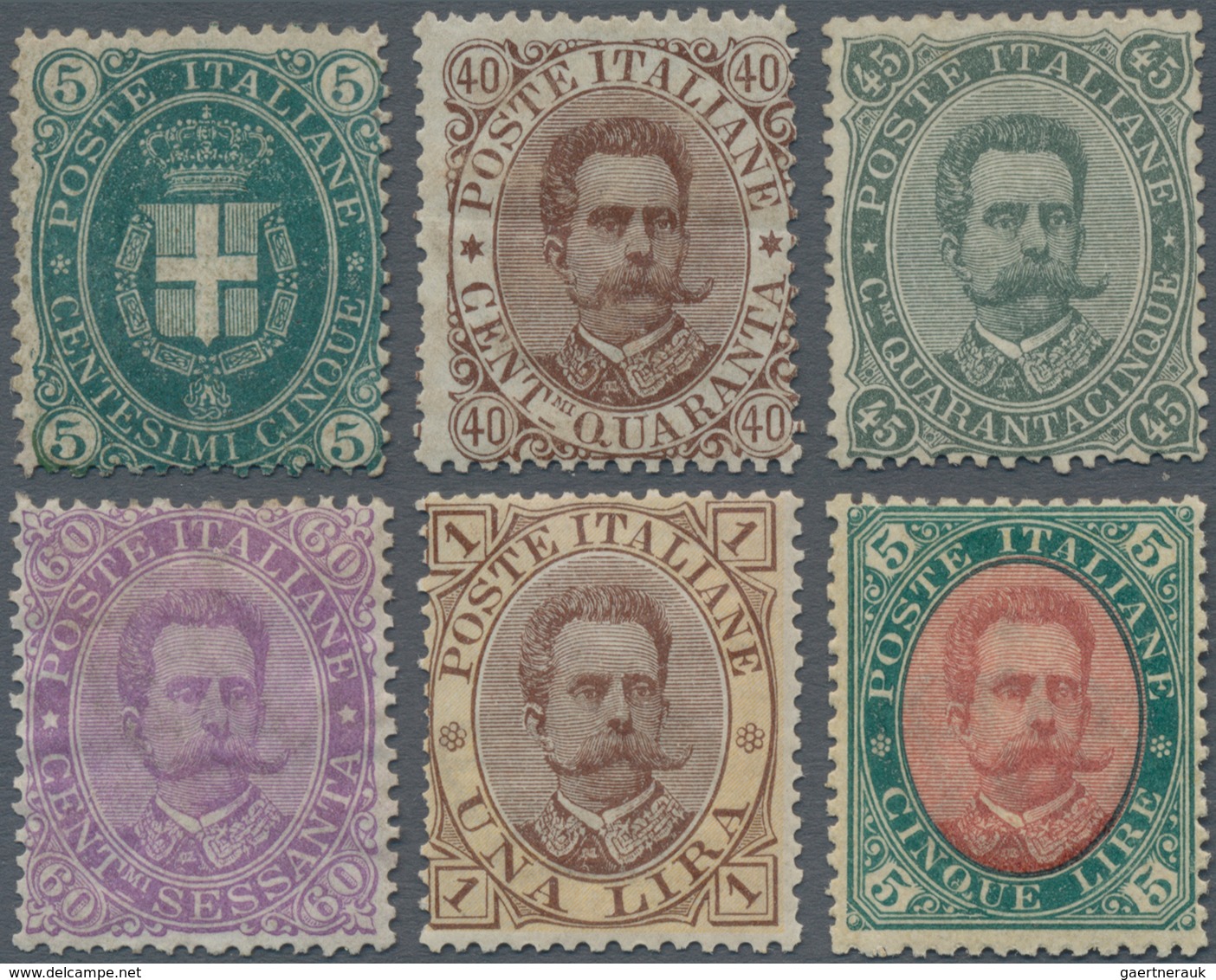 Italien: 1889, 40 C Brown To 5 L Green/red King Umberto I And 5 C Dark-green Blazon Partly Mint/mint - Gebraucht