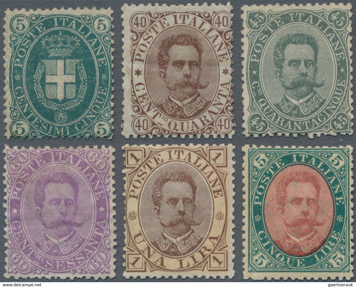 Italien: 1889, 40 C Brown To 5 L Green/red King Umberto I And 5 C Dark-green Blazon Partly Mint/mint - Used