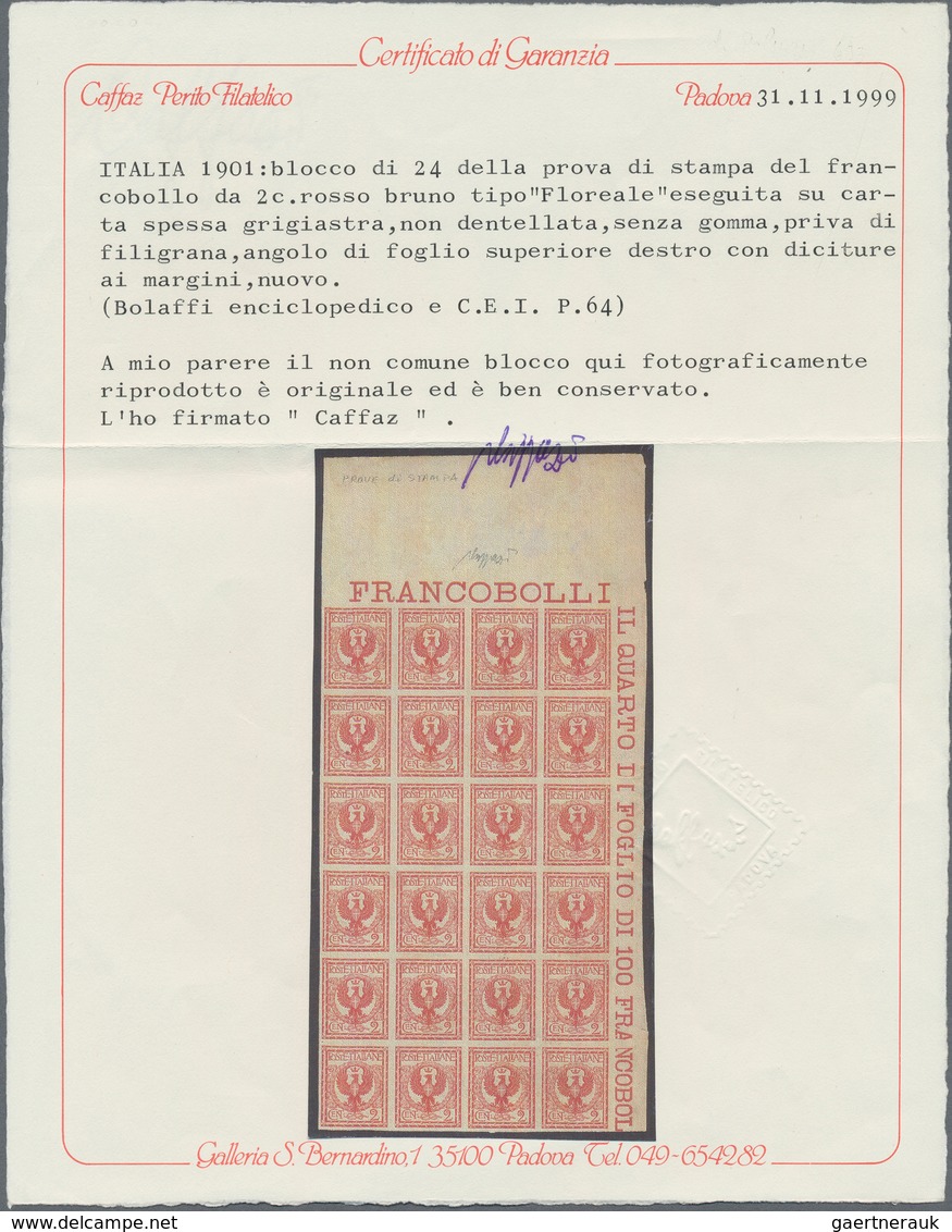 Italien: 1901, Floreale 2c. Reddish Brown, Imperforate Proof On Greyish Unwatermarked And Ungummed P - Afgestempeld