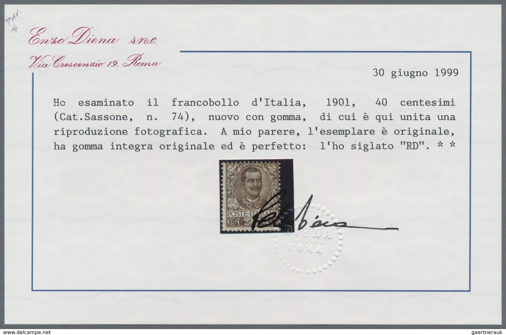 Italien: 1901, 40 C Brown King Viktor Emanuell III. Mint Never Hinged, Toned Original Gum, Perf. Sli - Gebraucht