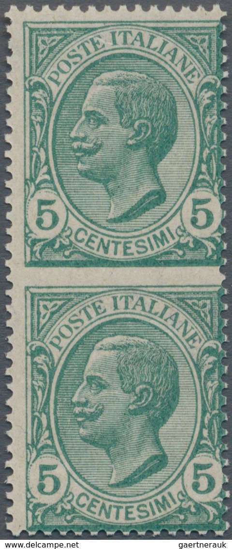 Italien: 1906, Victor Emanuel III. 5c. Green Vertical Pair IMPERFORATE BETWEEN, Mint Lightly Hinged - Used