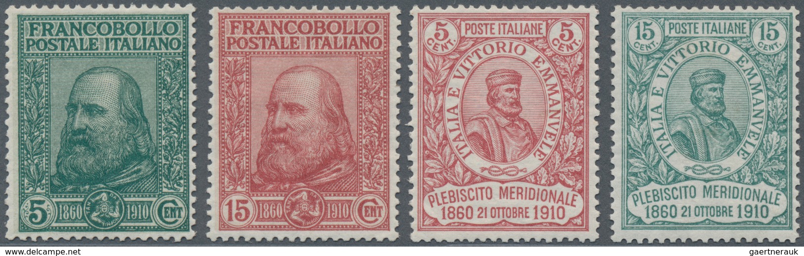 Italien: 1910, Garibaldi Complete Set Of Four Mint Lightly Hinged, Mi. € 398,-- (Sass. 87/90, € 600, - Afgestempeld