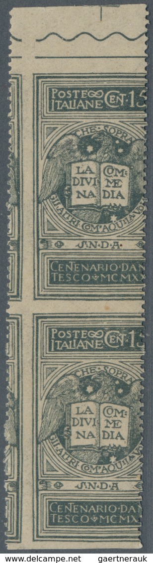 Italien: 1921. Dante 15 C "not Issued", Missing Horizontal Perforation, Vertical Pair With Upper She - Used