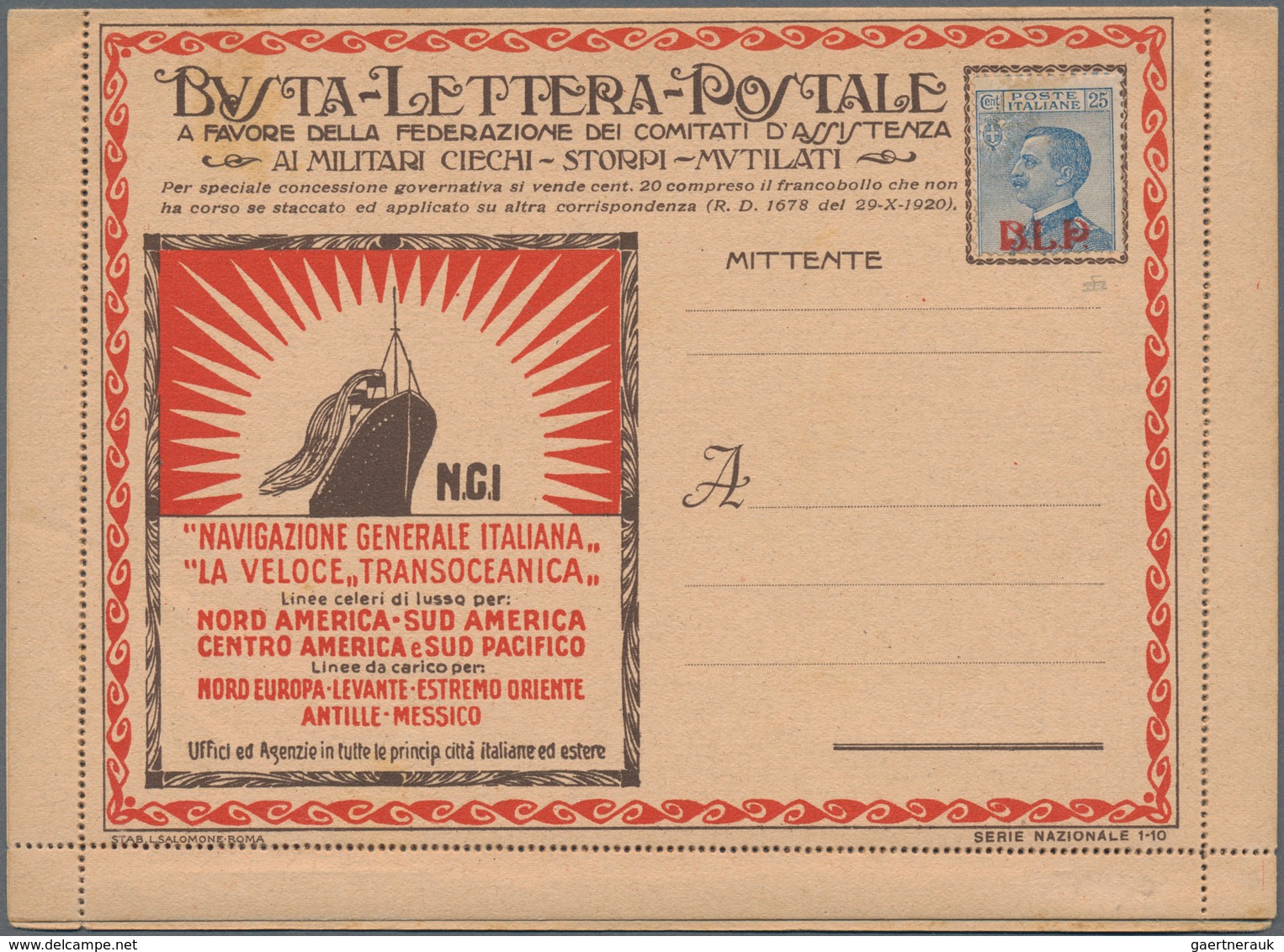 Italien: 1921/1923: Two BLP Letters, Both With The Same Advertising But In Different Colors, Adverti - Afgestempeld