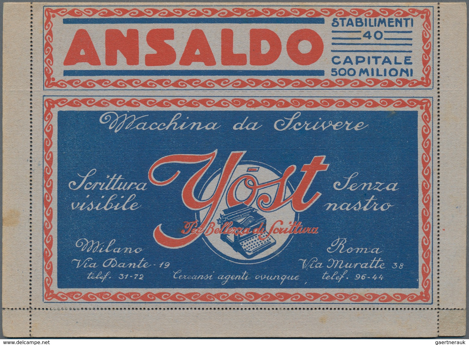 Italien: 1921/1923: Two BLP Letters, Both With The Same Advertising But In Different Colors, Adverti - Gebraucht