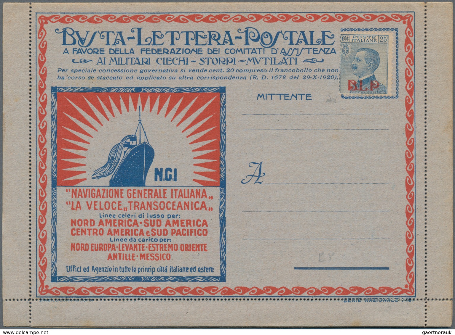 Italien: 1921/1923: Two BLP Letters, Both With The Same Advertising But In Different Colors, Adverti - Gebraucht