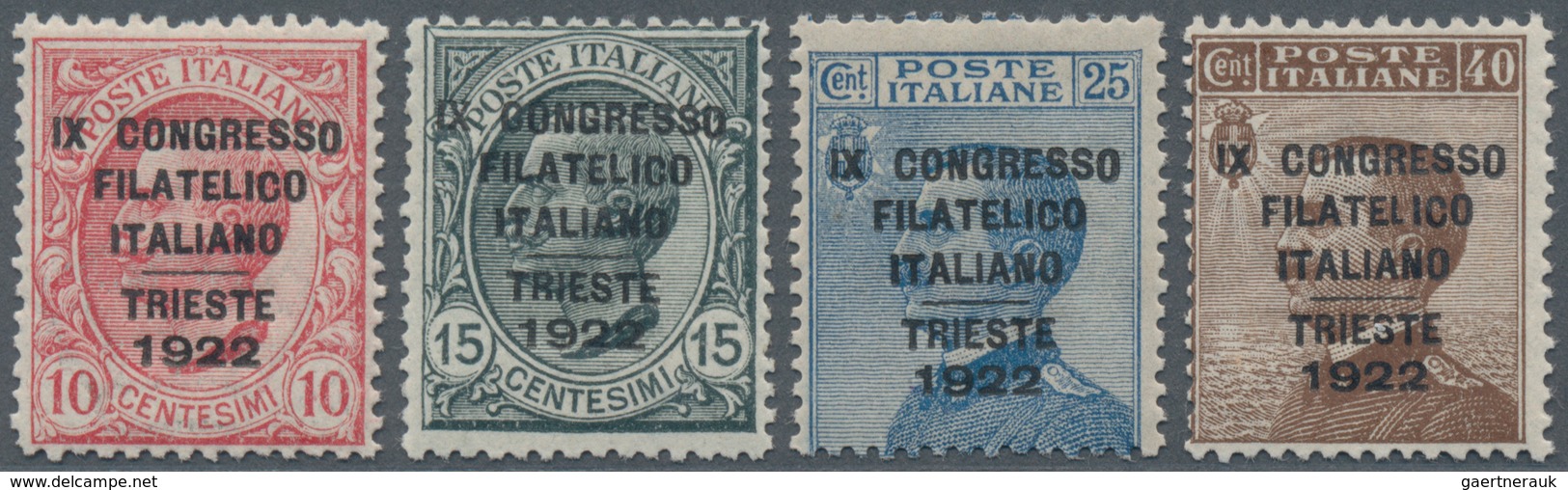 Italien: 1922, "IX CONGRESSO/ FILATELICO/ ITALIANO/ TRIESTE/ 1922" 10 C. - 40 C., Complete Set With - Gebraucht