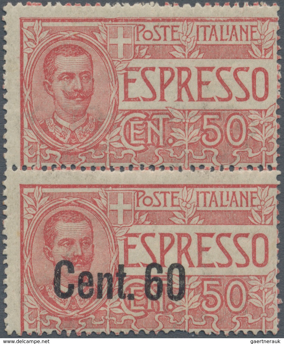 Italien: 1922, 60 C On 50 C Brownish-rose Vertical Pair With And Without Overprint Unused With Origi - Used