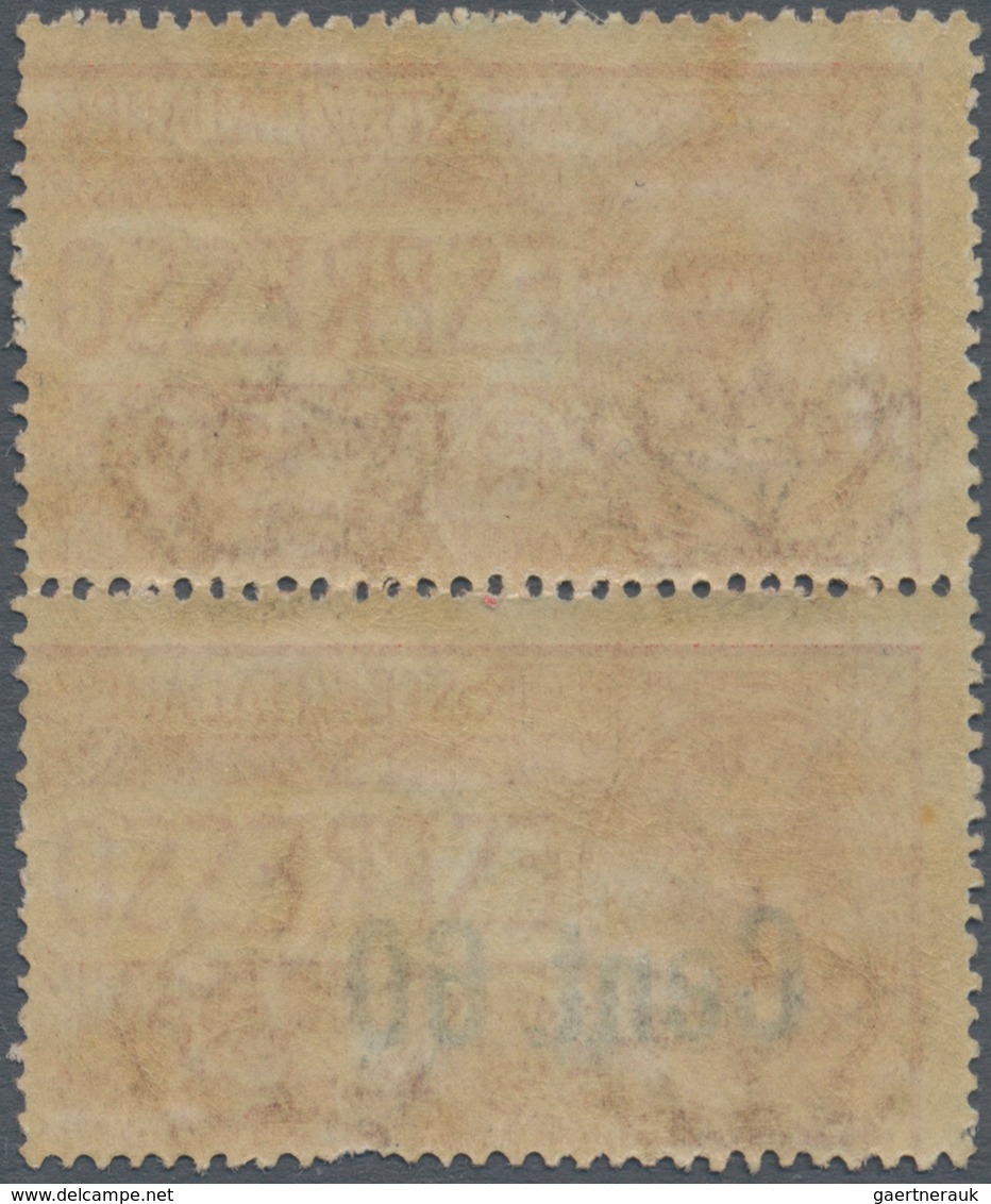 Italien: 1922, 60 C On 50 C Brownish-rose Vertical Pair With And Without Overprint Unused With Origi - Gebraucht