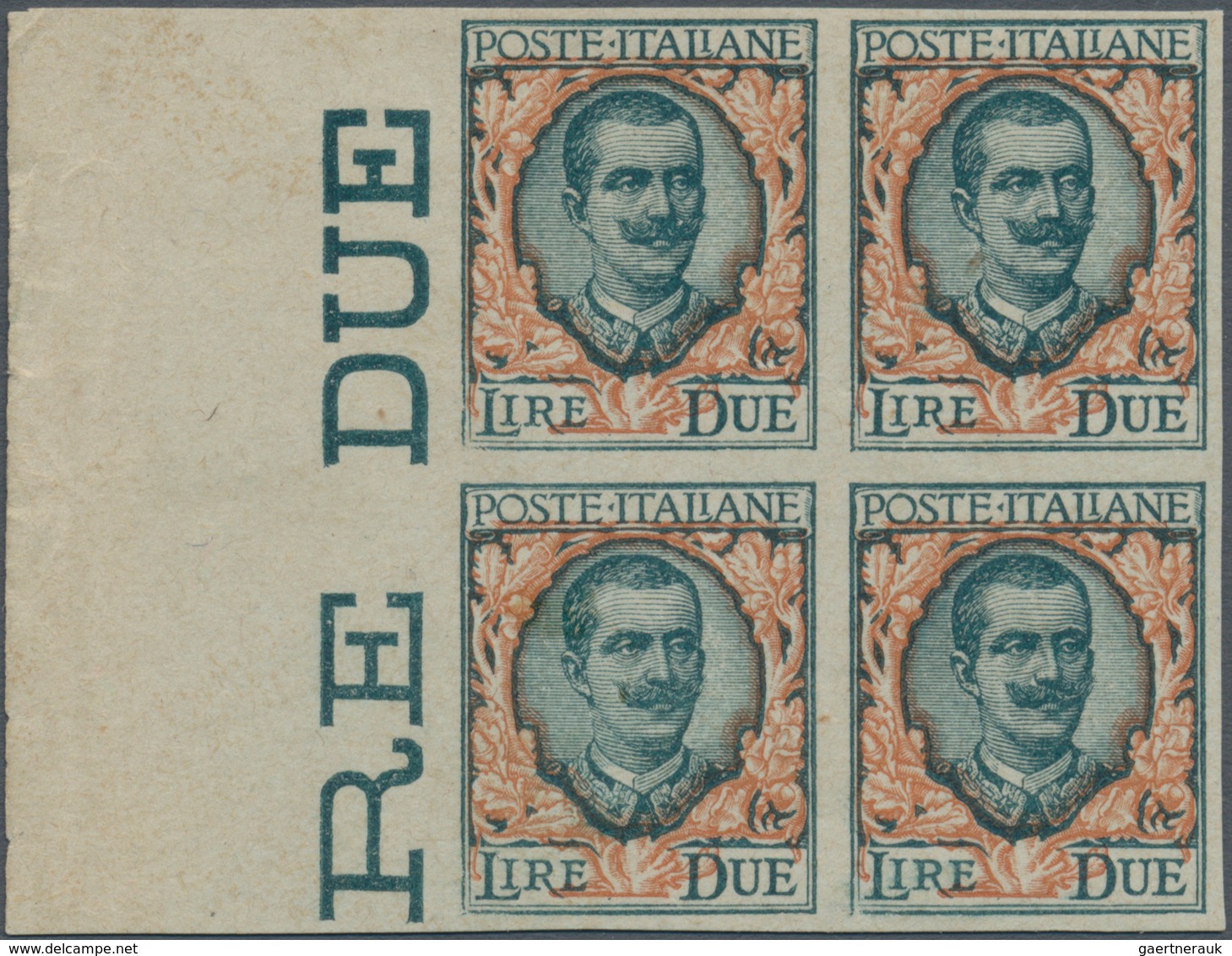 Italien: 1923. 2 Lire"Floreale", Grey Green And Orange, Block Of Four With Left Margin Of The Sheet, - Gebraucht