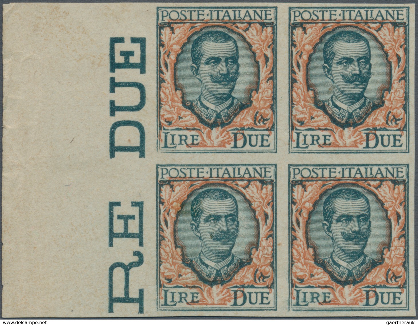 Italien: 1923. 2 Lire"Floreale", Grey Green And Orange, Block Of Four With Left Margin Of The Sheet, - Afgestempeld