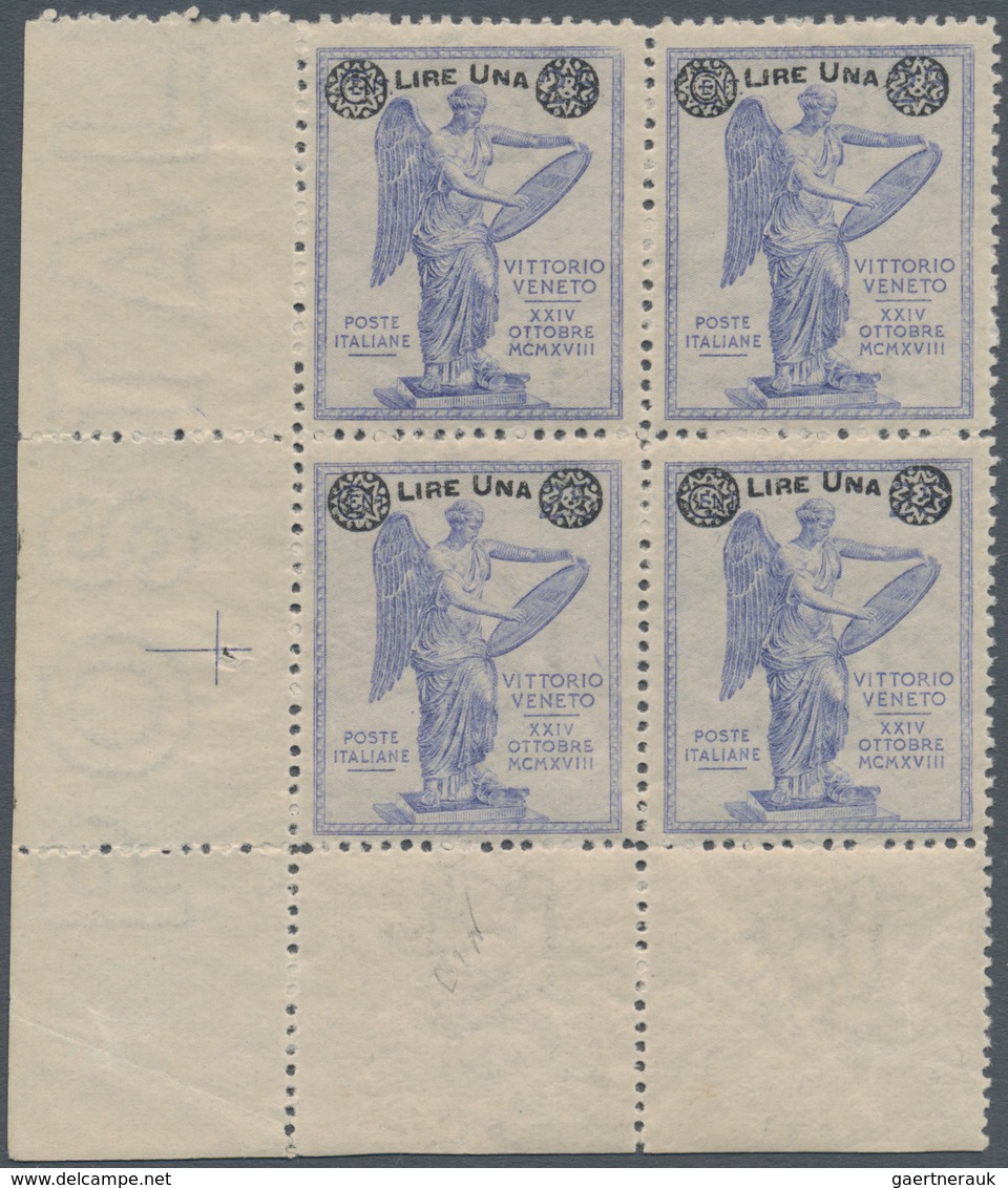 Italien: 1924. 1 L On 20 C Blue "Vittorio Veneto, Block Of Four From The Lower Left Corner Of The Sh - Gebraucht