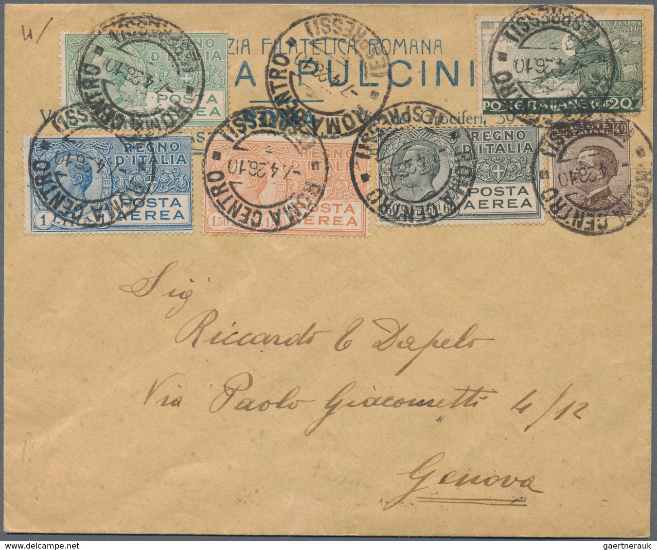 Italien: 1926. Three Air Mail Letters From Genua Or Rome Within Italy Each Franked With The Complete - Gebraucht