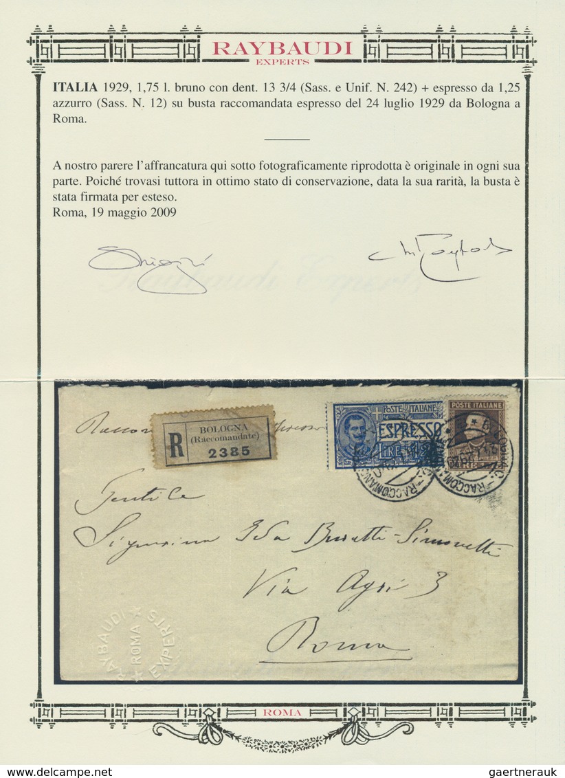 Italien: 1929, 1.75 L. König In Der Seltenen Zähnung "B" Auf Einschreiben-Eilbotenbrief Mit 1.25 L. - Gebraucht
