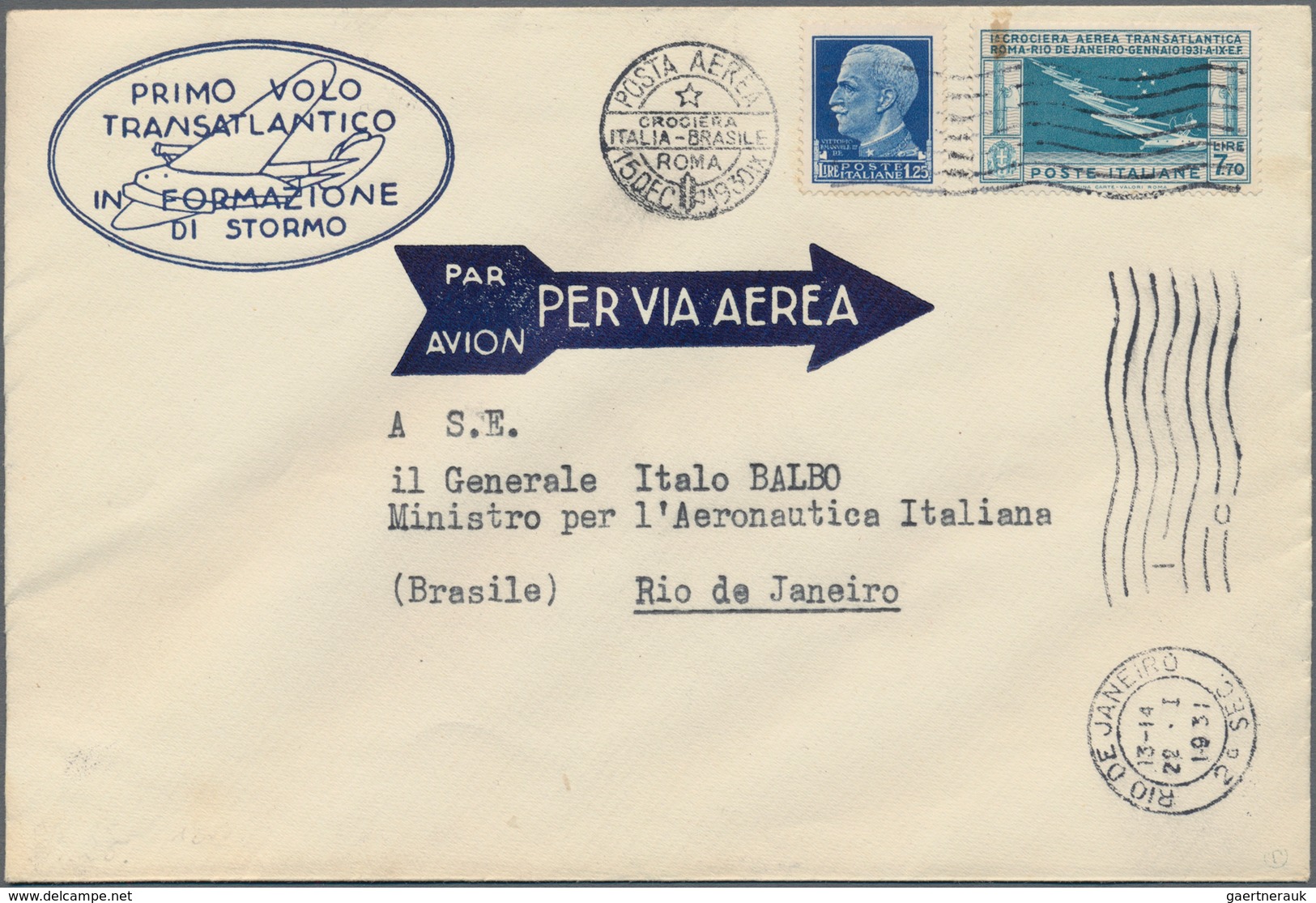 Italien: 1930. ITALY BRAZIL ATLANTIC CRUISE - First Flight In Formation. Letter With Special 7.70 Li - Gebraucht